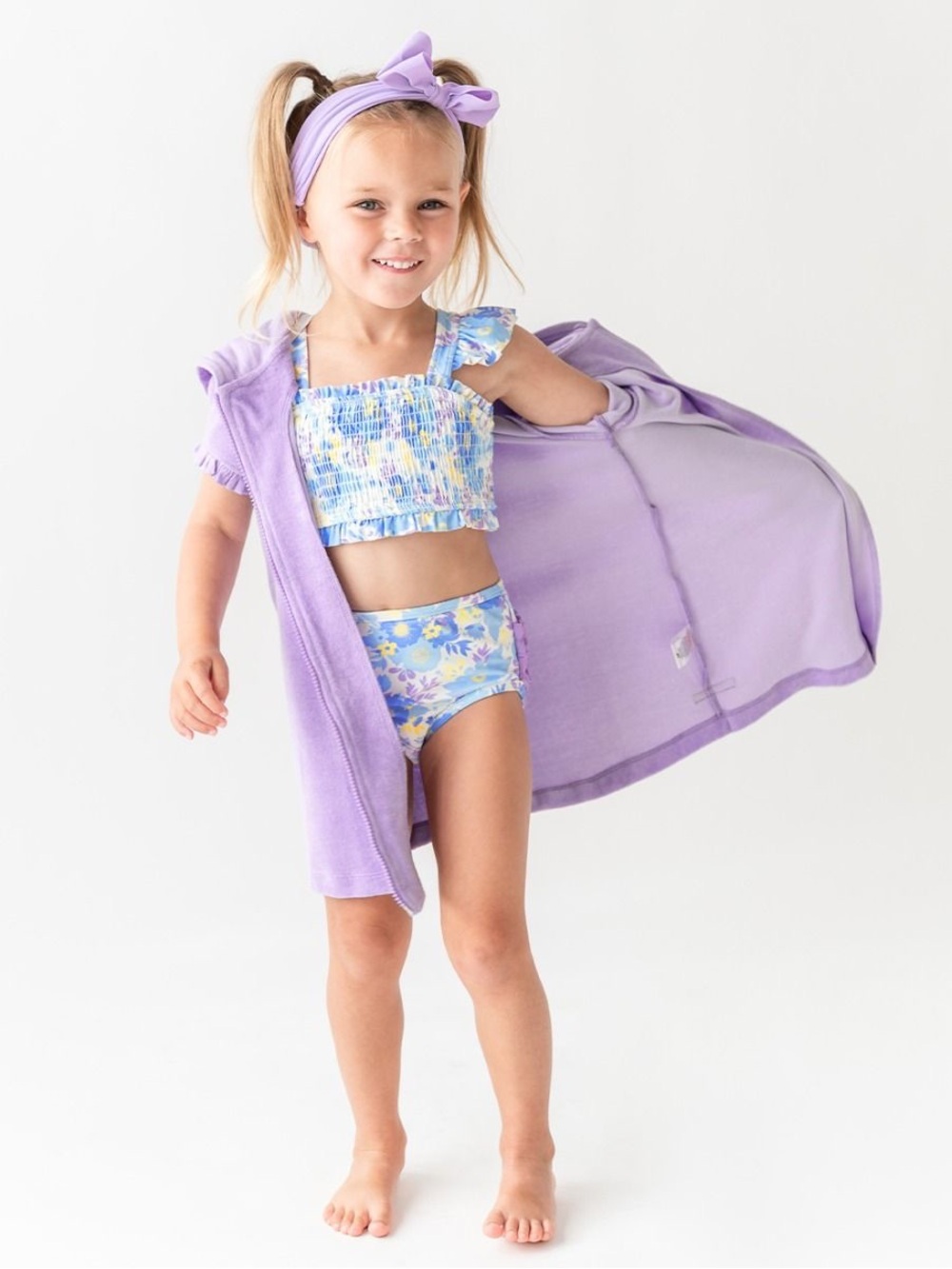Ruffle Butts Girls' Lavender Hooded Swim Cover-Up